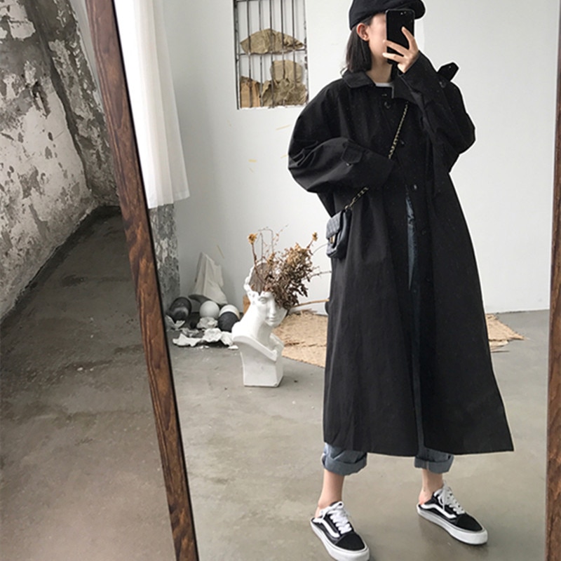 Alien Kitty Women Long Trench Coat Female Solid Khaki Cardigan Straight Windbreaker Manteau Femme Hiver