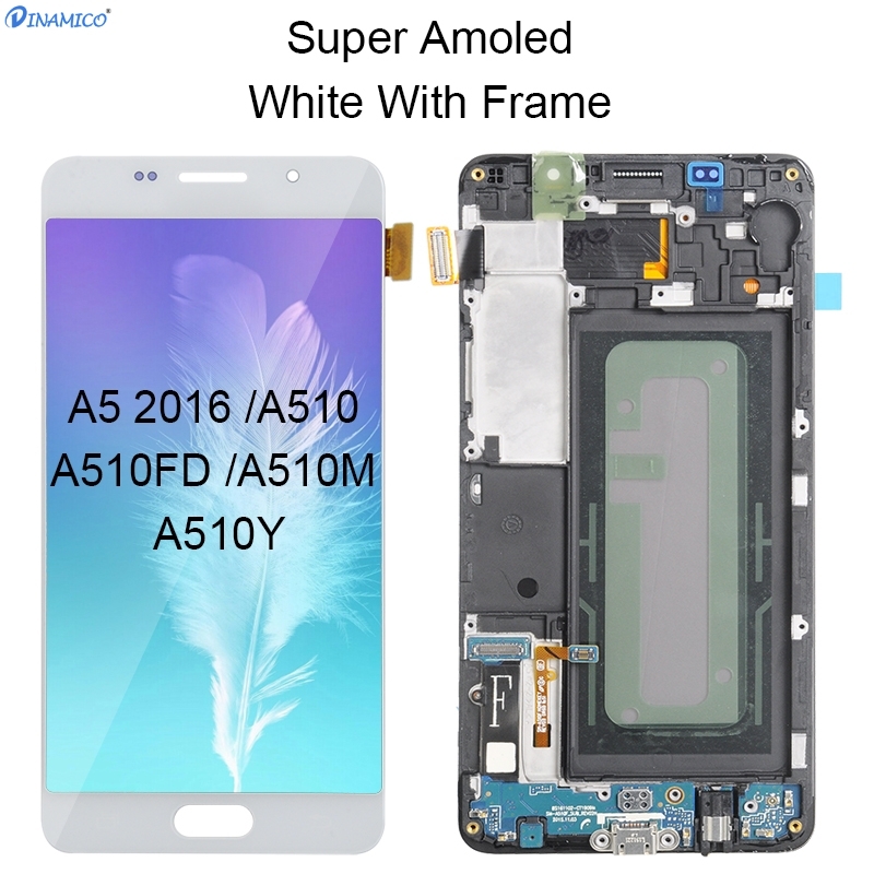 Dinamico A5 2016 wyświetlacz robić Samsung galaktyka A510 Lcd ekran dotykowy wymiana Digitizer zgromadzenie A510M A510F wyświetlacz z ramką: Amoled WH z rama