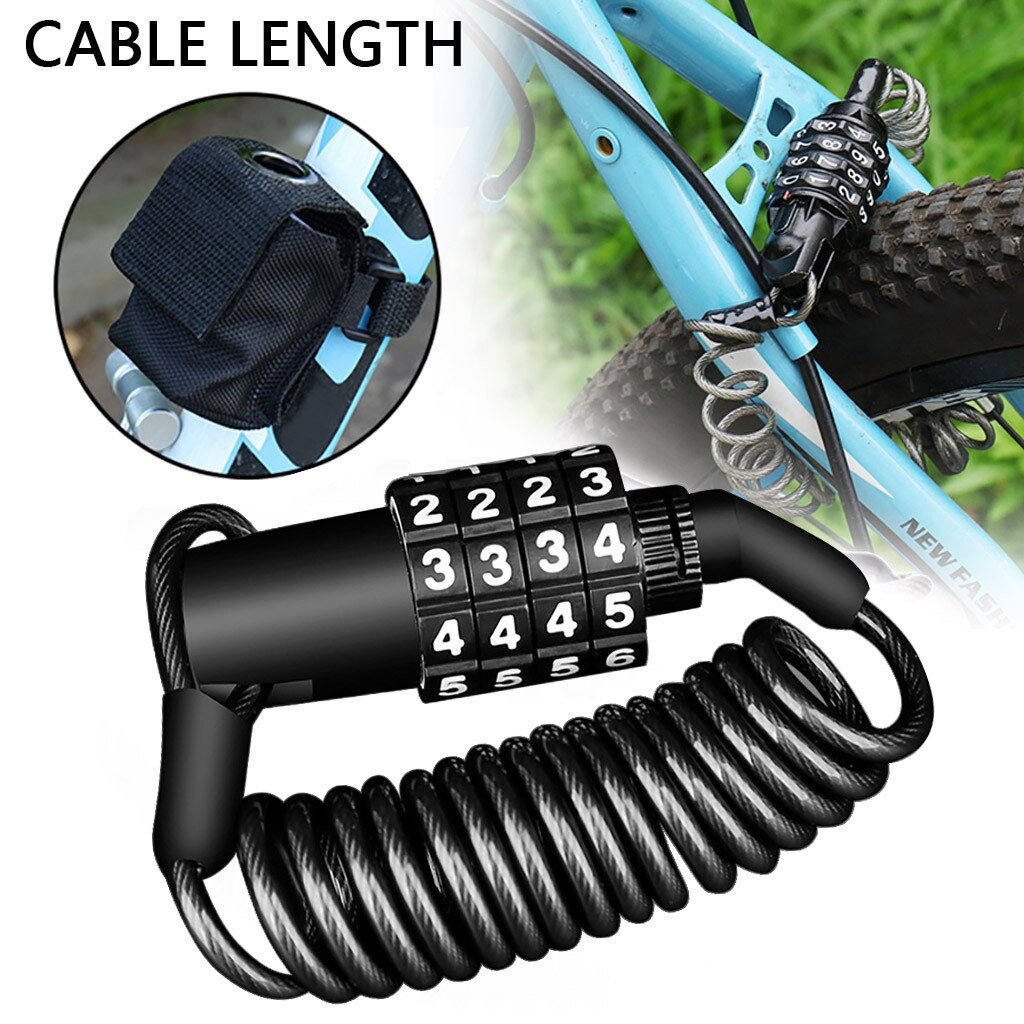 Lock/lock + storage bag bicycle 4-inch essential safety bike lock for safe riding 4-digit resettable combination lock S8*