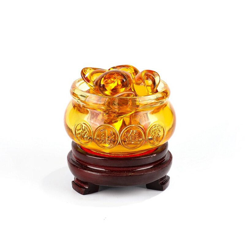 Mysterieuze Chinese Geel Kristal Goudstaven Rijkdom Cornucopia Schat Kom Standbeeld Fengshui Home Decoratie