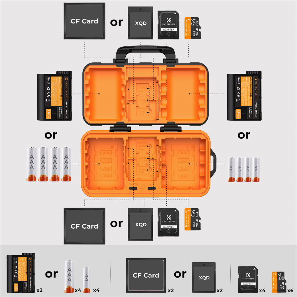 K&F Concept Waterproof Shockproof Card Slot ABS Shell Camera Battery Memory Card Case Large Capacity