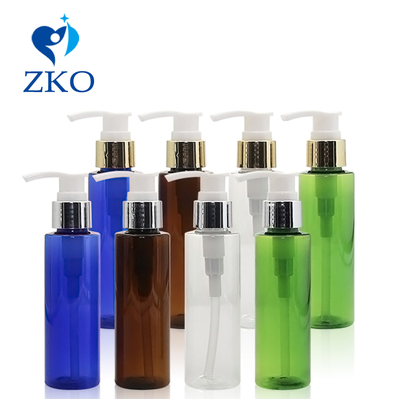 1 pcs 100ml Plastic fles met Glanzend golden aluminium shell shampoo lotion dispenser pomp hervulbare fles