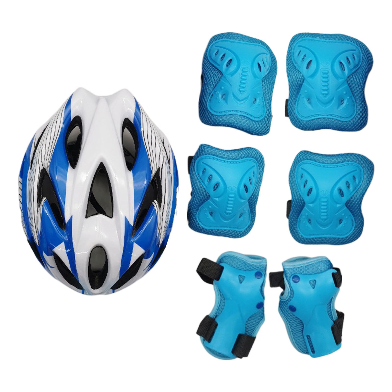 Complete 7pcs Roller Skating Protector Elbow Knee Pads Helmet Kids Riding Skateboard Ice Sports Wrist Guard Protective Gear Set: Dark Blue Black