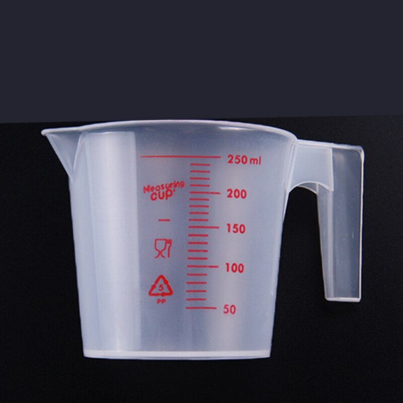 Taza medidora de plástico de 250ml Barra de precisión herramienta de líquido mango de cocina de medición de plástico transparente con