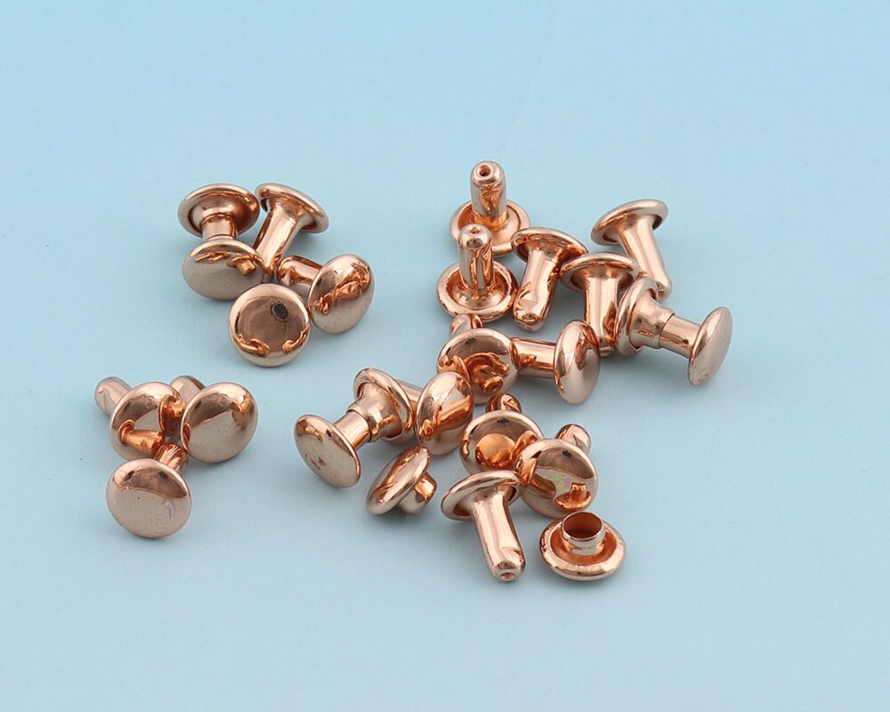 Remaches de tapa doble para bolsa, juegos de 100, remaches chapados en oro rosa de 5mm, clavos de Metal, tachuelas redondas Leathercraft para bolsa, pulsera de ropa