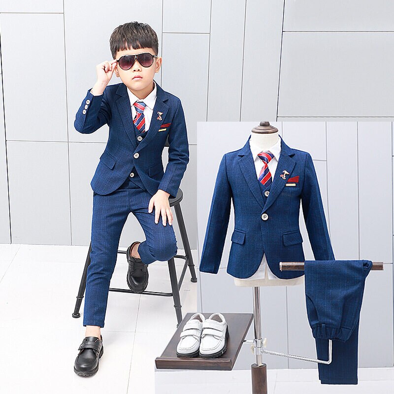 Conjunto de esmoquin para niños pequeños, ropa Formal para de cumpleaños, boda, Blazer, camisa, chaleco, pantalones, traje de caballero, 6 piezas