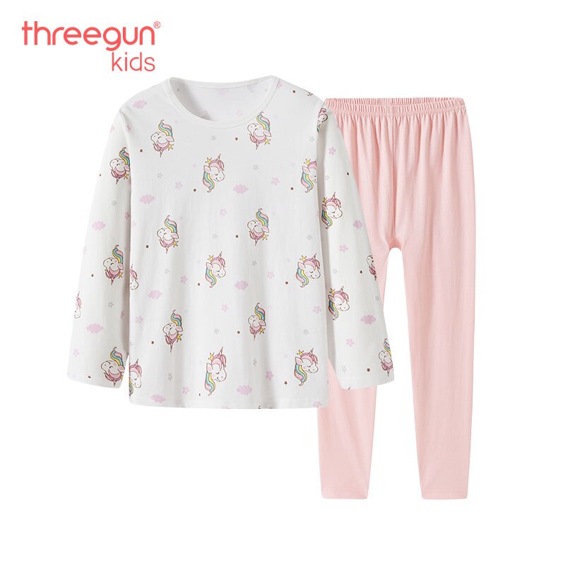 Set pigiami unicorno per bambina treegunkids set intimo termico intimo termico o-collo lungo in cotone Johns
