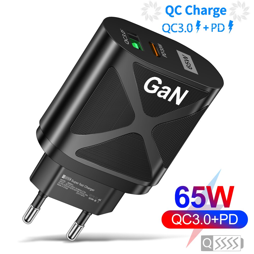Ładowarka USB typu C 65W przenośna ładowarka GaN wsparcie typu C PD szybkie ładowanie dla iPhone 12 Pro Max 11 Mini 8 Plus szybkie ładowanie