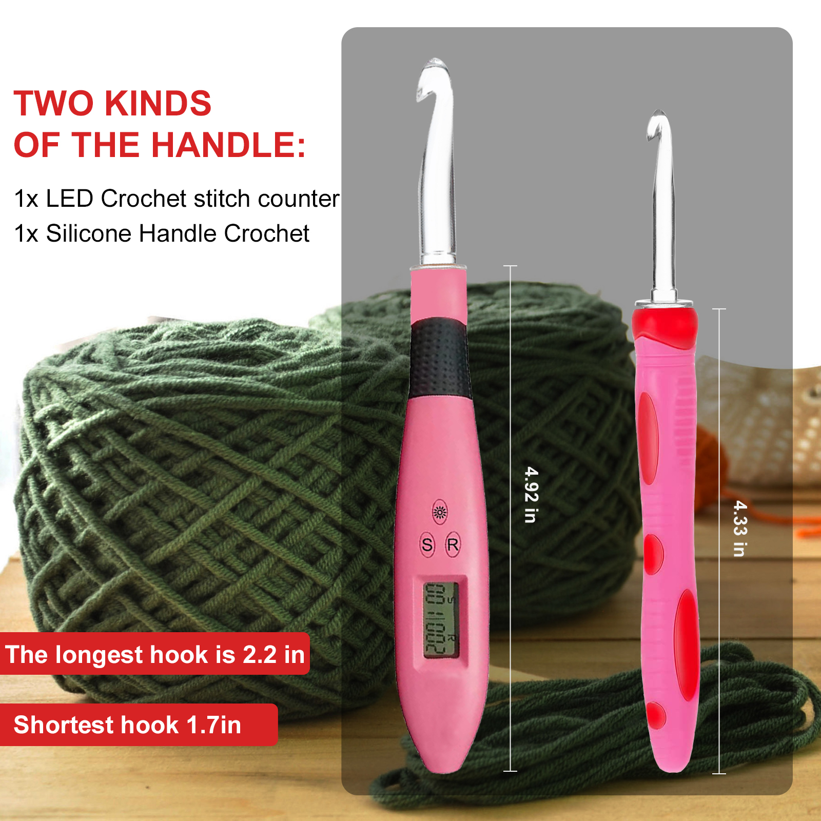 17 piece crochet set with counter, ergonomic knitting needle set, with LED light and row number counter knitting hook DIY