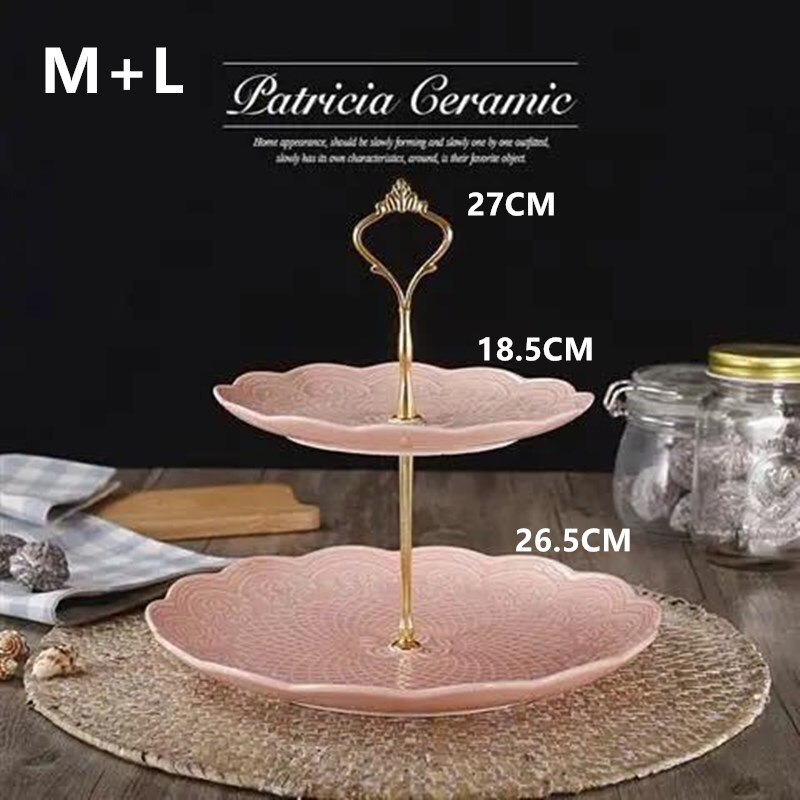2 Tier Cake Stand Afternoon Tea Wedding Plates Party Tableware Bakeware Ceramic Plate Dessert Fruit Plate Decorating Tools: E  pink 2