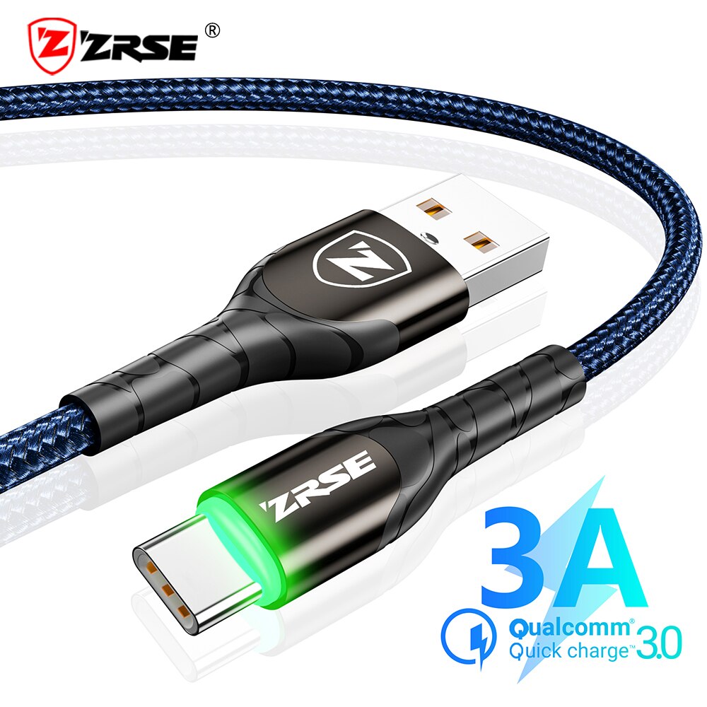 ZRSE 3M 2M 1M Type C Cable for Samsung A50 S10 S9 S8 S7 LED USB C Cable Data Sync Fast Charging For Xiaomi Mi9 Redmi Note 7 K20