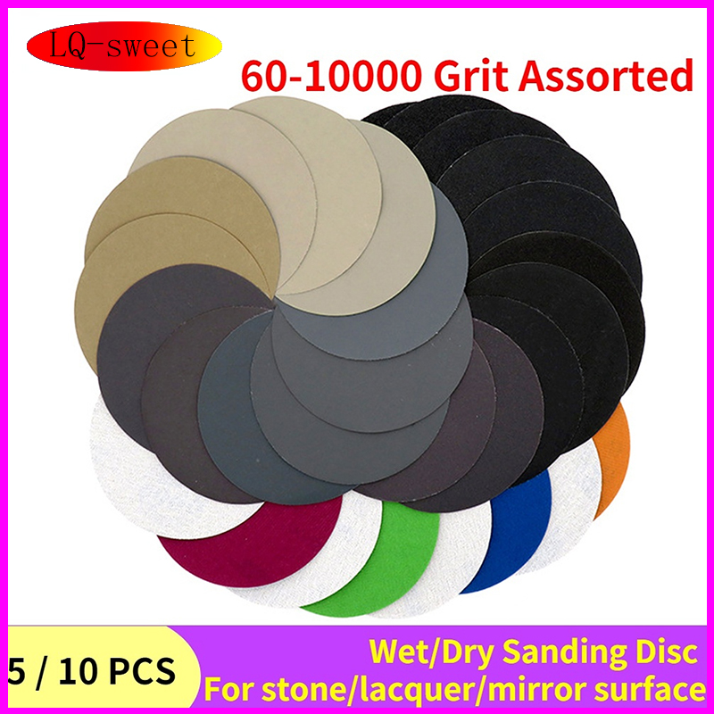 Schleifpapier, 125 mm, 60–10000 Mesh, runde Schleifscheibe, nass und trocken, Polierscheibe mit doppeltem Verwendungszweck, Rückseite, Samtschlaufe, Schleifpapier, 12,7 cm
