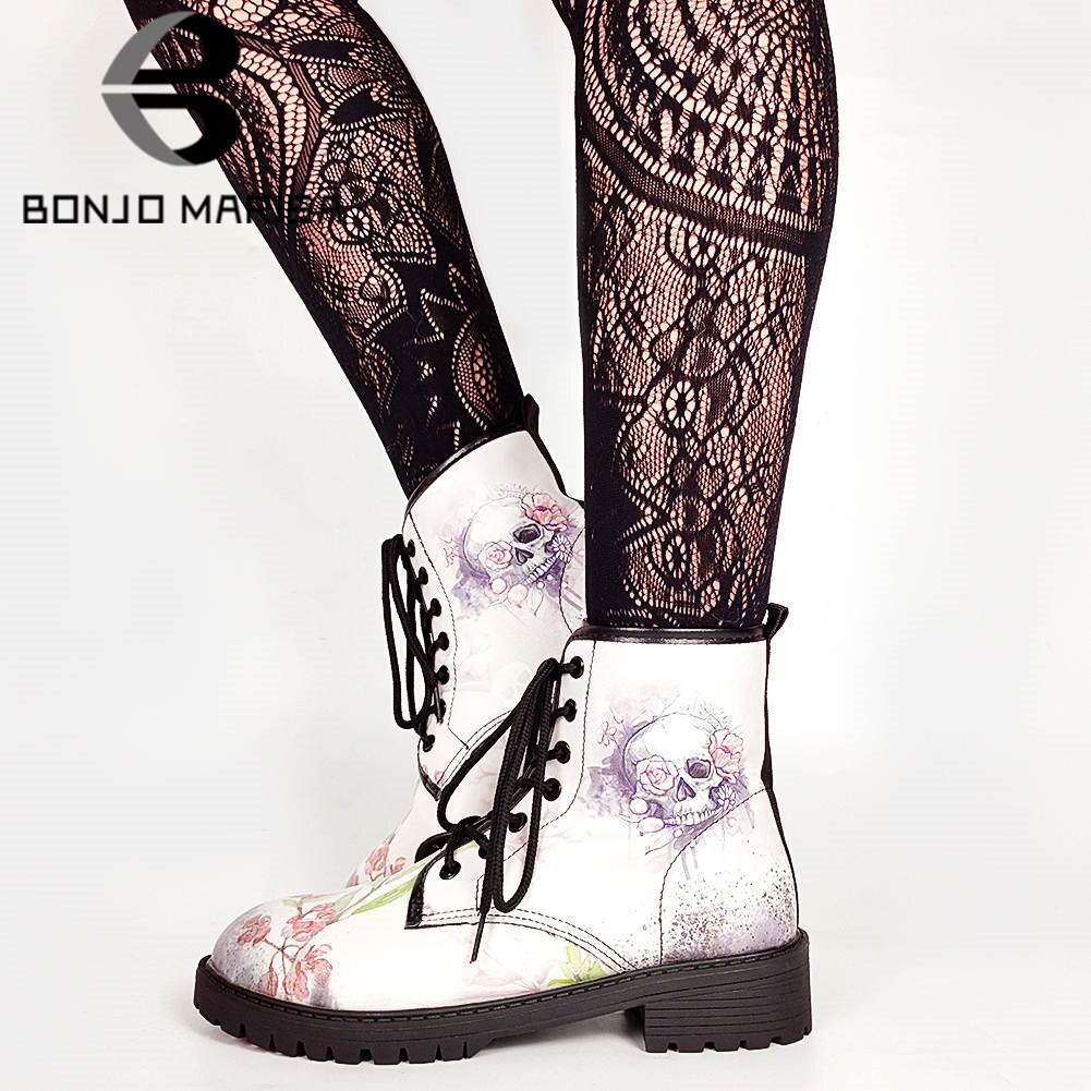 Vrouwelijke Gothic Schedel Koel Laarzen Lace Up Cool Punk Chunky Platform Laarzen Vrouwen Koele Casual Floral Schoenen Vrouw