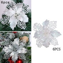 Glitter kerstboomversiering bloemen zilver op kerstboom 16cm