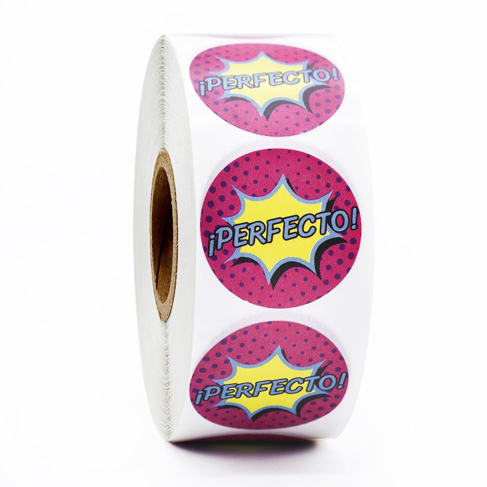 500pcs/roll Spanish Reward Stickers Encouragement Sticker Roll Motivational Stickers with Cute Pattern for Kids