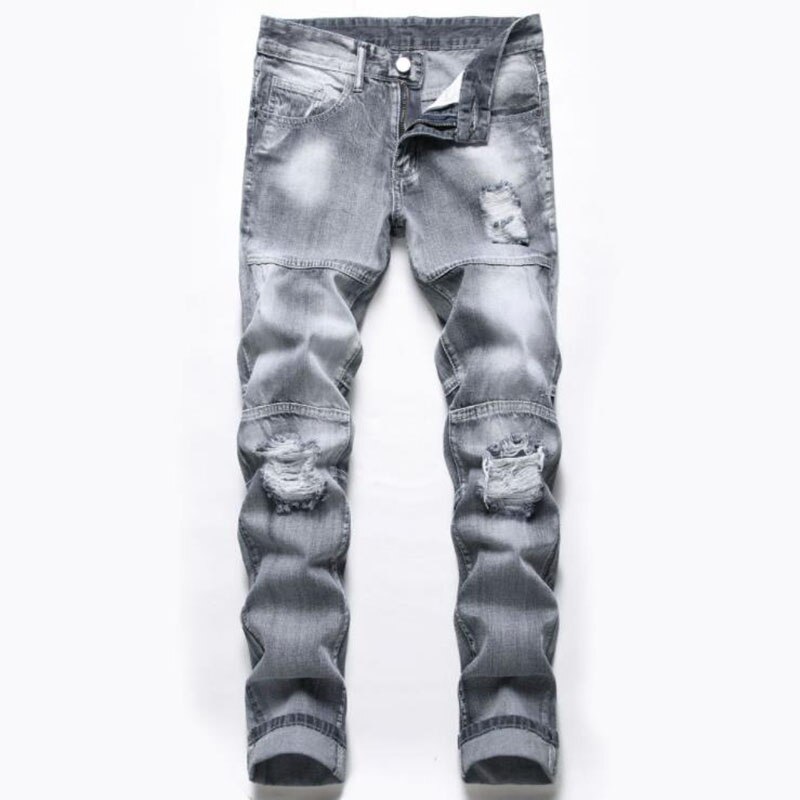 Nueva primavera para Hombre Pantalones vaqueros rasgados Casual Slim Fit gris Pantalones vaqueros de Hombre Hip hop mezclilla Pantalones rectos Pantalones Hombre: 42