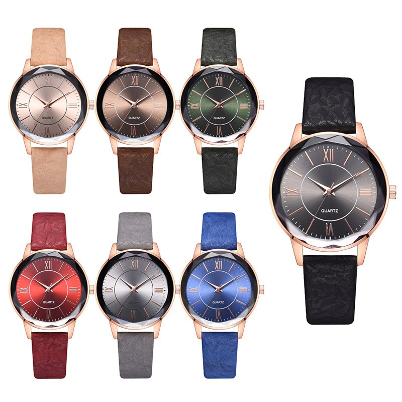 Vintage Quartz Horloge Romeinse Cijfers Wijzerplaat Met Pu Lederen Band NIN668