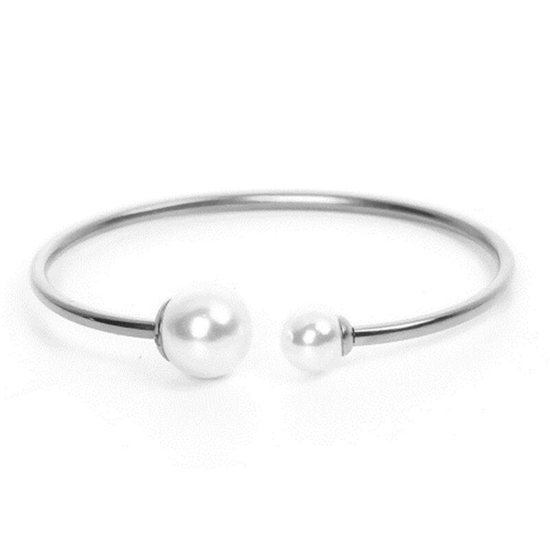 Rvs Open Bangle Armbanden Acryl Bead Zilveren Armband Sieraden Voor Vrouwen Meisjes 18.4 Lange, 1 Pc