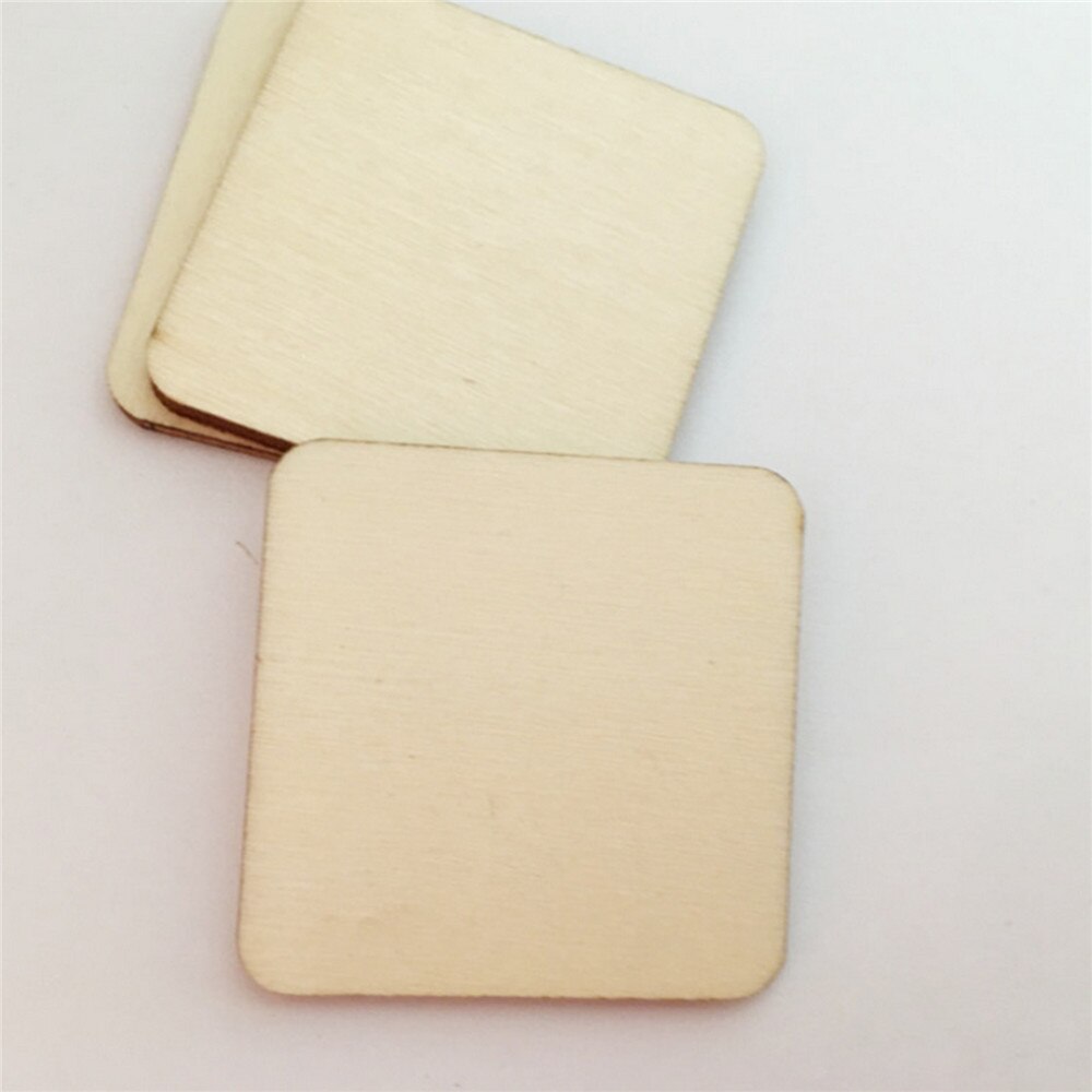 100pcs/set 50MM 60MM Square Round Corner Wooden Chips Blank Decorative Wood Board DIY Craft Accessories