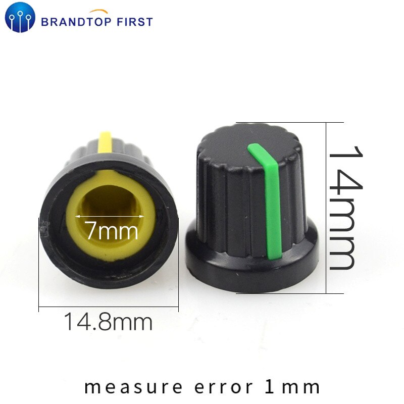Tapones de perillas moleteados de plástico de 6mm de diámetro, Agujero del eje, potenciómetro