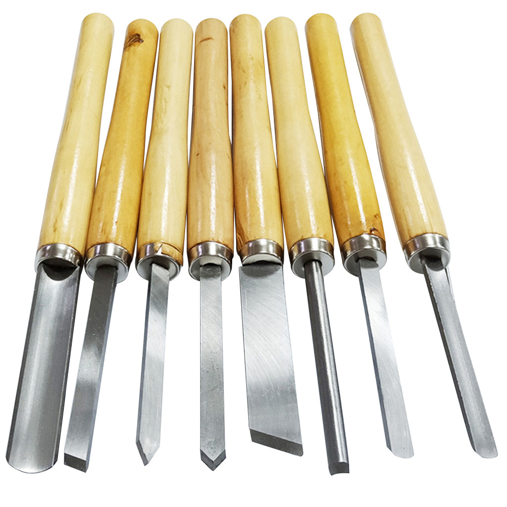 ISHOWTIENDA HSS High Speed Steel Wood Turning Lathe Tools Chisel Gouge Woodworking Set 8 Pcs Chisels Tool Woodturning Tool