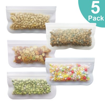 6/12 pakke ziplock genanvendelige madopbevaringsposer bpa gratis lækagesikre snacksposer til frokost fryser frugt fda grade madopbevaringspose: 5 pakke  x2