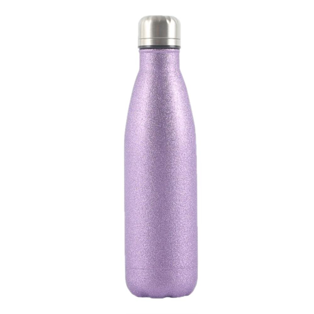 Botella de agua con aislamiento al vacío, botella de agua de doble pared de acero inoxidable, mantiene el calor/frío, con forma de Cola, para deportes/escuela/oficina/viaje, 500ML: Morado