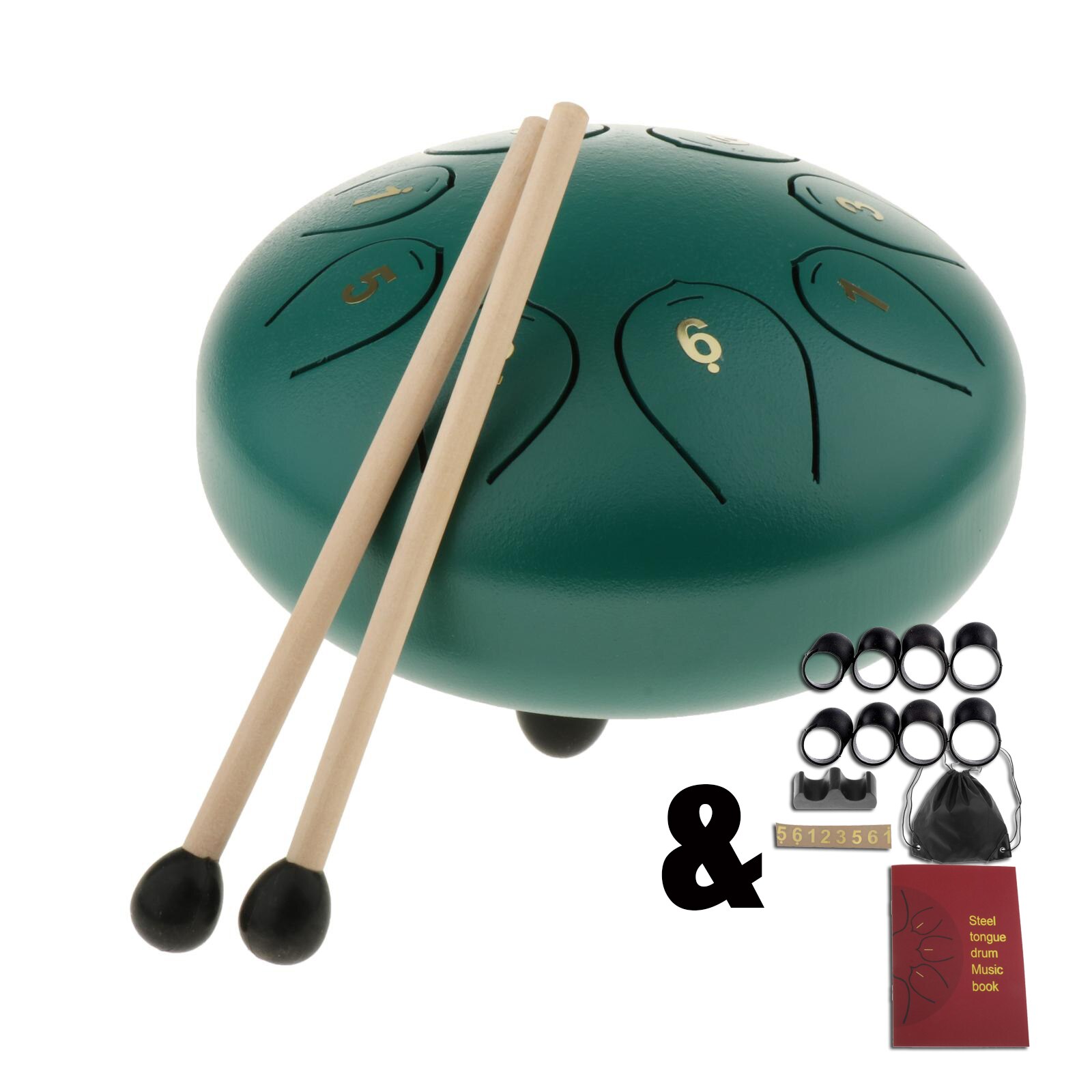 6" Steel Tongue Drum Handpan Hand Pan Drum w/ Bag Mallets Mind: green