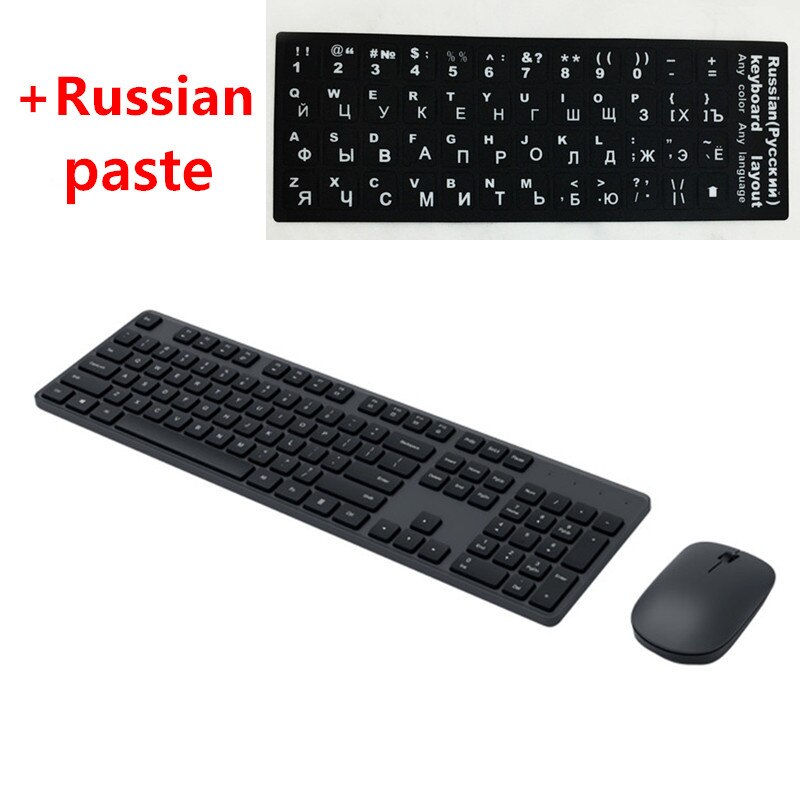 Original Xiaomi Wireless Office Keyboard &amp; Mouse Set 104 keys 2.4GHz USB Portable Mouse Russian Keyboard for Windows 10 PC MAC: B Add Rus paste
