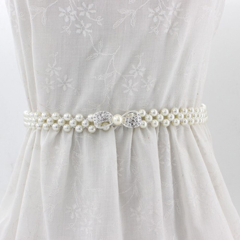 1PC Women Pearl Waist Belt Chain Rhinestone Elastic Pearl Dress Chain Belt Dress Decorative Belt Female Chain: 1