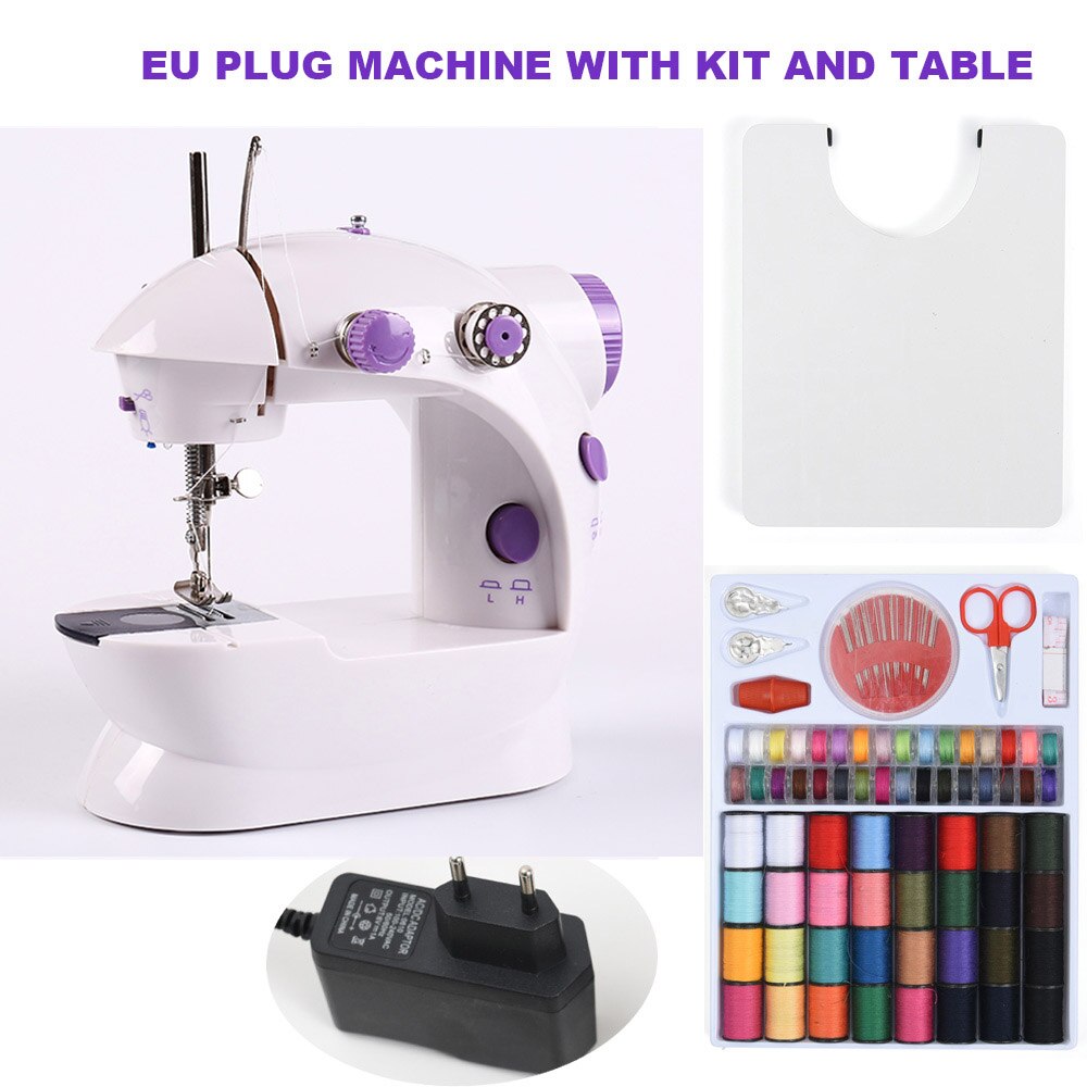 Mini pedal para máquina de costura, portátil, com luz noturna, cortador de linha reta e enrolamento automático: EU WITH KIT TABLE