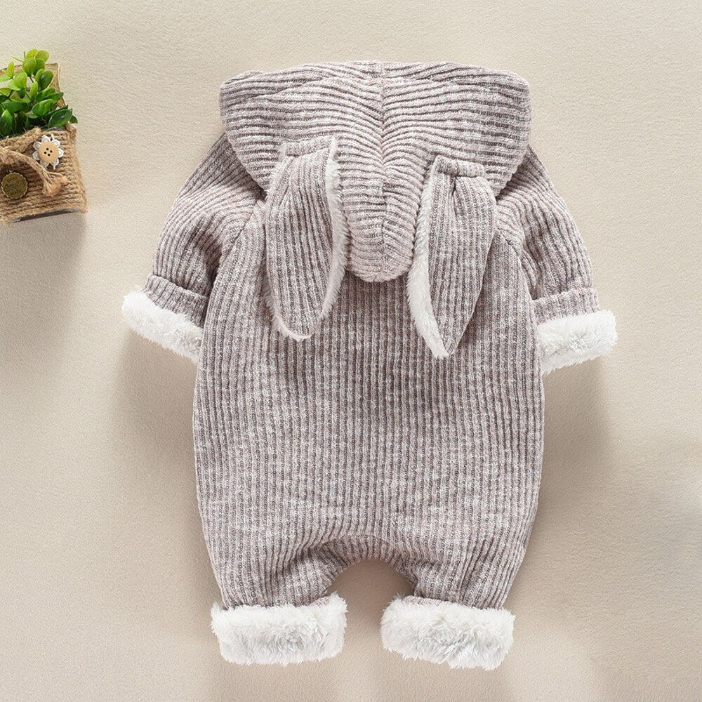 Baby Long Sleeve Romper Cute SoildInfant Baby Boy Girl Cartoon Hooded 3D Ear Romper Jumpsuit Clothes roupa infantil menina
