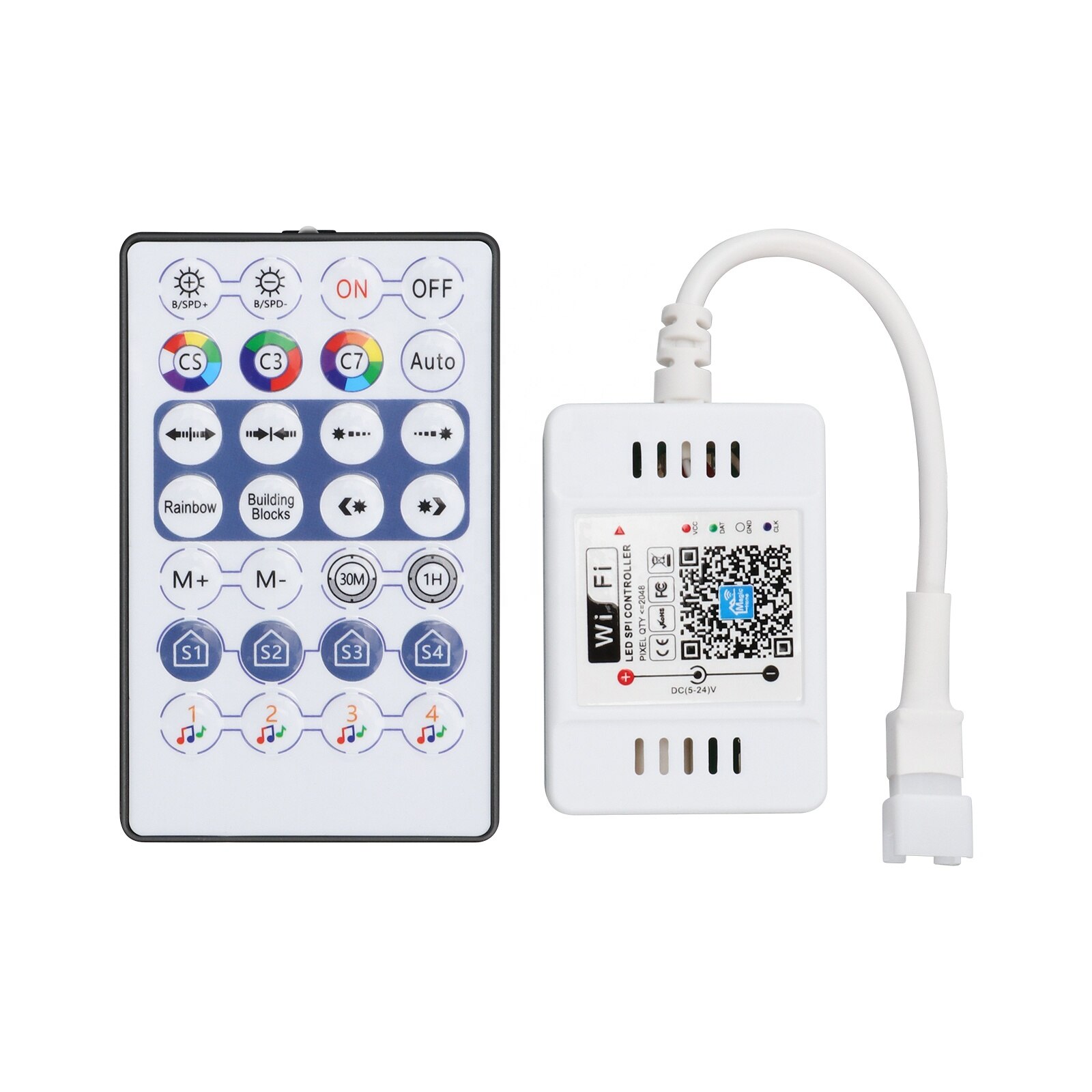 Led SPI Controller for Pixel Strip DC5-24V 2048pixels WIFI And Voice Controller With 28keys Remote Magic Home Pro APP: Single Output
