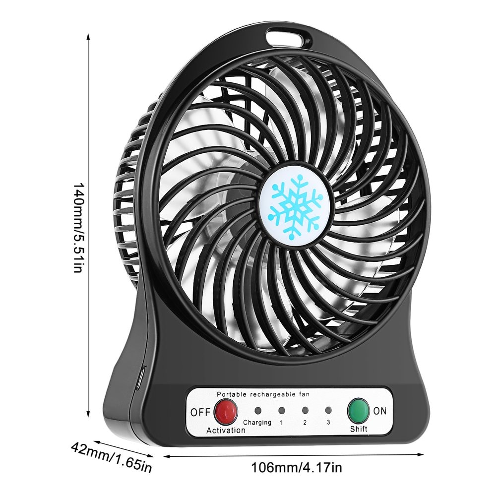 Mini bærbar ventilator usb genopladelig luftkøler 4- tommer 3 tilstande hastigheds-ledet belysningsfunktion desktop fan studerende fan