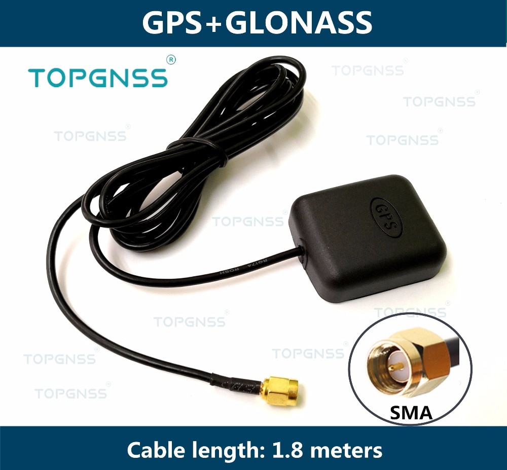 Antenna GPS/GLONASS Alda PQ Per Montaggio Su Vetro, Connettore SMA Maschio, Cavo 2,5m, Guadagno 2,0 DBi