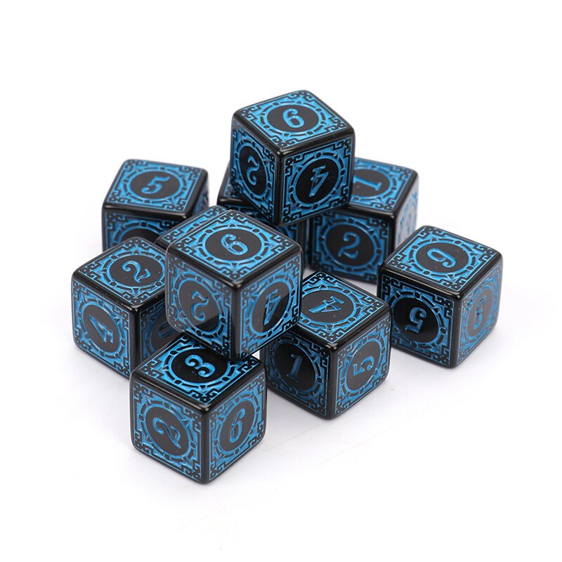 10pcs Acrylic D6 Carved Pattern Dice 6-sides Accessories Polyhedron Colorful DND Dice Digital Game Dice: BL