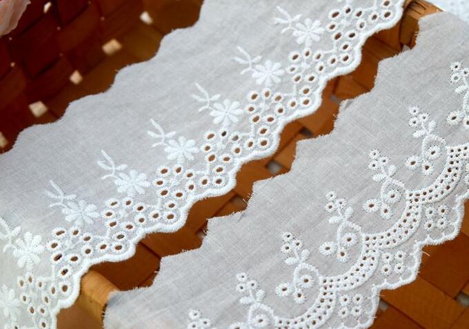 Hvid bomuldsbroderi blomst blonder stof trim bånd diy syning brude applikation krave guipure kjole bryllup indretning