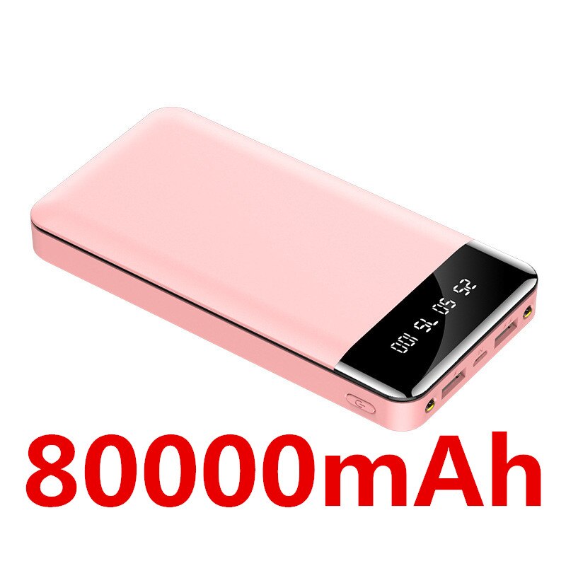 80000mah large capacity power bank portable digital display external battery charger power bank suitable for Xiaomi IPhone: Pink-80000mah