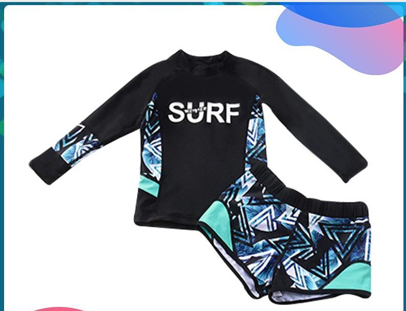 Long Sleeve Swimming Suit For Kids UPF 50+ Boys Girl Beach Sport Patchwork Bathing Sets Sun Protective Wetsuit Sport Clothes: Girl-2 suit / M