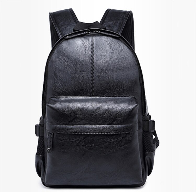 Men's Backpack Leather laptop School bag pack Backpack schoolbag Waterproof Travel Bag Casual Leather Book bag for Male: Black