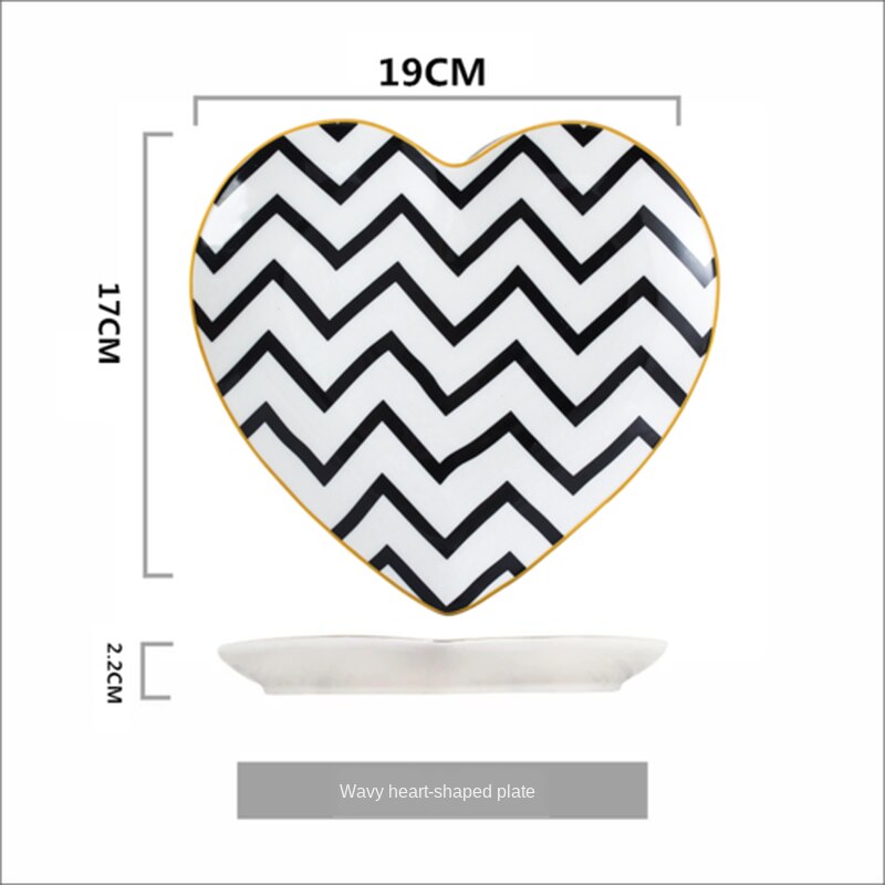 nordycki ceramika talerz czarno-biały w kształcie serca talerz śniadaniowy owocowy talerzyk deserowy zastawa stołowa suszony talerz na owoce ZM803: A