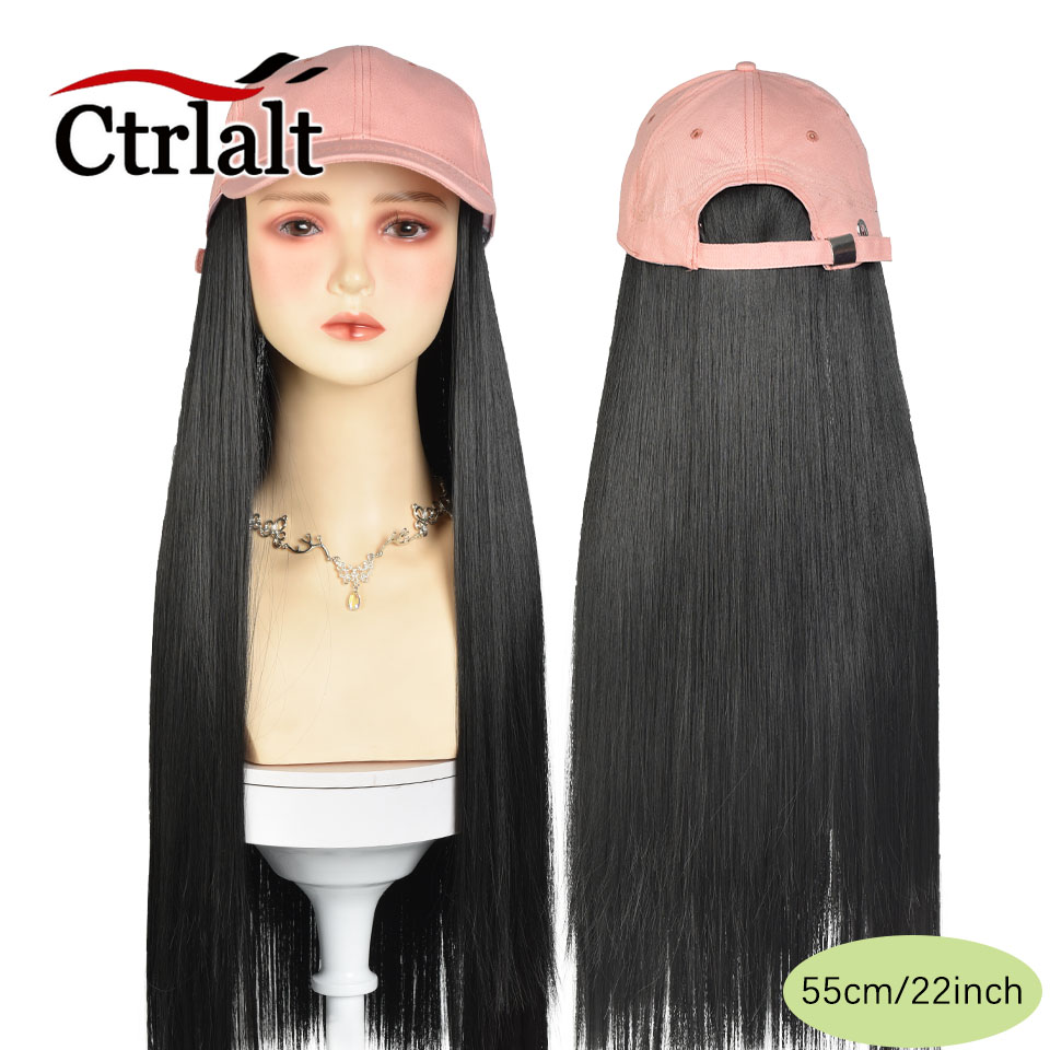 Casquette de Baseball longue et droite, perruque synthétique avec Extensions de cheveux pour femmes, chapeau réglable avec perruque attachée, postiche longue: #613