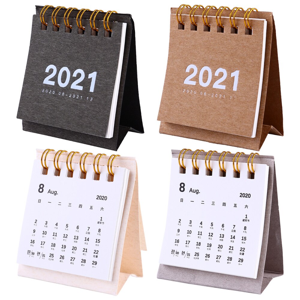 4 stk kalender ensfarvet dejlig mini stand up kalender skrivebord kalender bordkalender til desktop hjem: Default Title