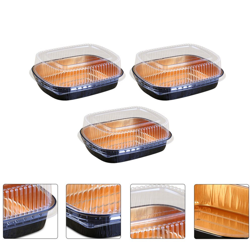 3 Sets Japanese Food High-end Disposable Plate (770ml+Transparent Lid): Default Title