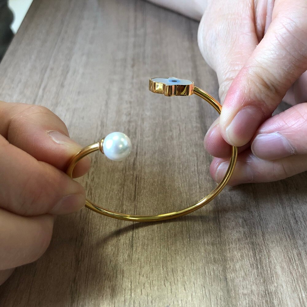 Lucky eye tyrkisk onde øje charme armbånd guld og sølv farve manchet justerbare stål smykker hamsa hånd/kløver/ hjerte