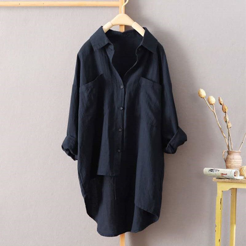 2025 Primavera Verano ropa de calle camisa holgada de Color sólido ropa de mujer bolsillos combinables blusa coreana de un solo pecho