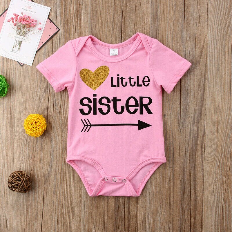 Familie matchende tøj storesøster t-shirt lillesøster romper kortærmet brevprint pink toppe outfits