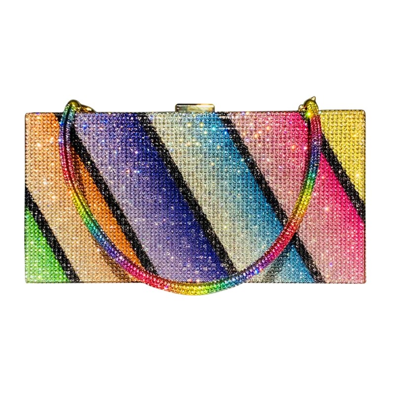 Evening Bag - Rainbow Diamond Clutch Purse - Fashion Party Handbag for Women - Hasp Closure