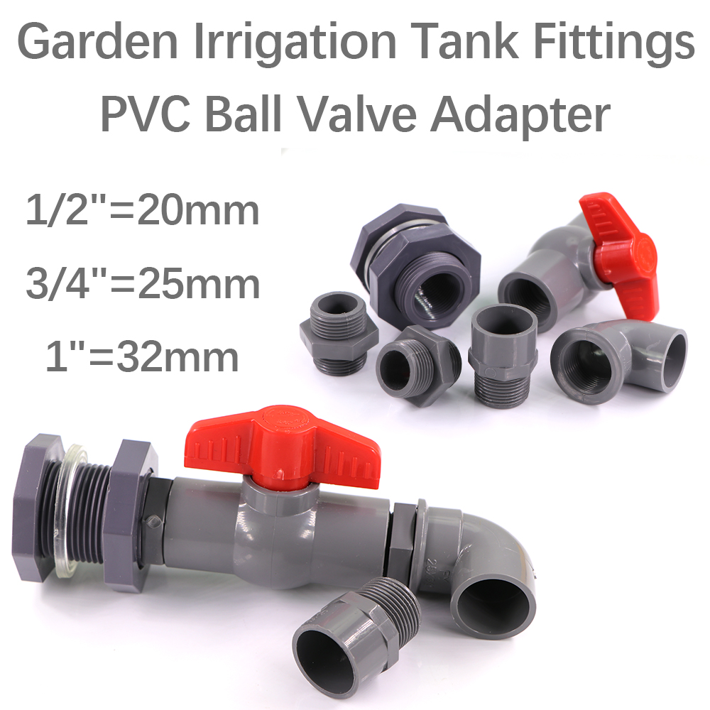 1/2" 3/4" 1" PVC Ball Valve Water Fish Tank Adapter Garden Irrigation Aquarium Pipeline Inlet Water Drain Joint Connect Repair