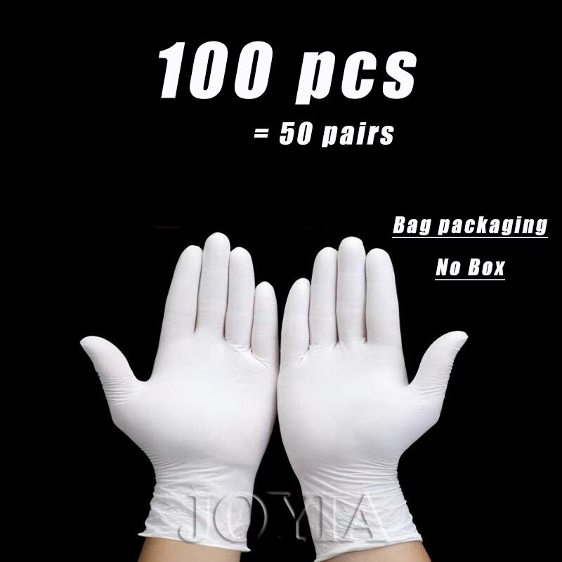 Guantes desechables de nitrilo de vinilo para hombre, manoplas protectoras de manos desechables de color blanco, sin polvo, tamaño pequeño, mediano, grande, S, M, L, 20 unidades, 100: 100 pcs / M